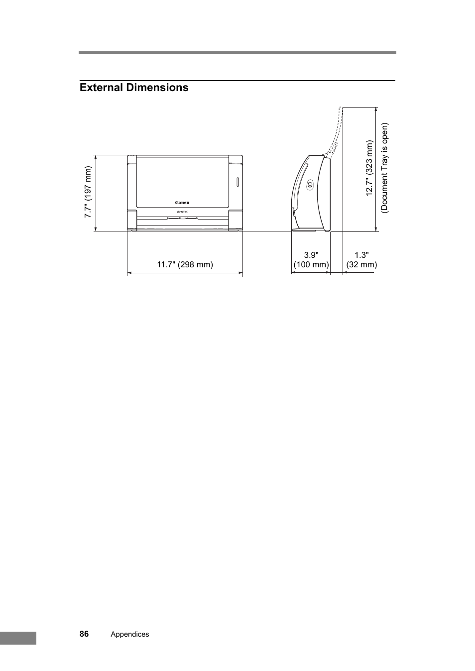 External dimensions | Canon DR-2050SP User Manual | Page 92 / 103