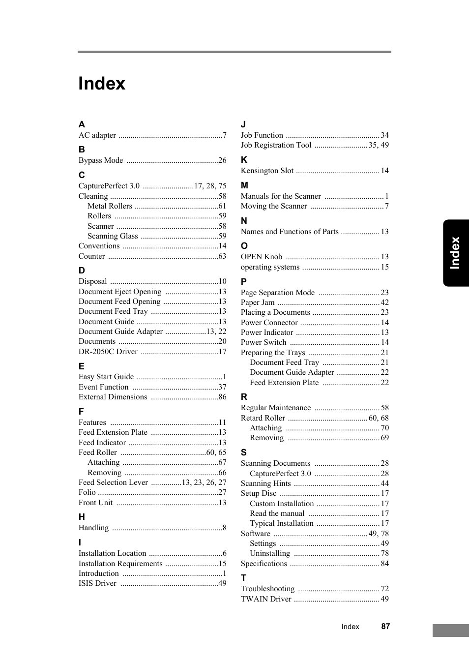 Index | Canon DR-2050SP User Manual | Page 93 / 103