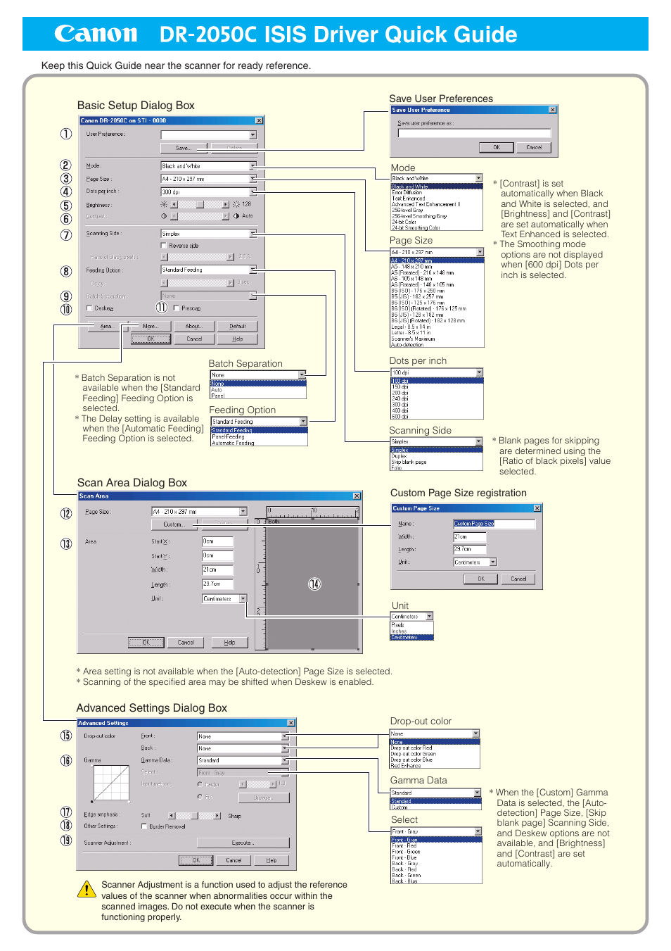 Quick guide, Isis driver, Isis driver quick guide | Canon DR-2050SP User Manual | Page 98 / 103