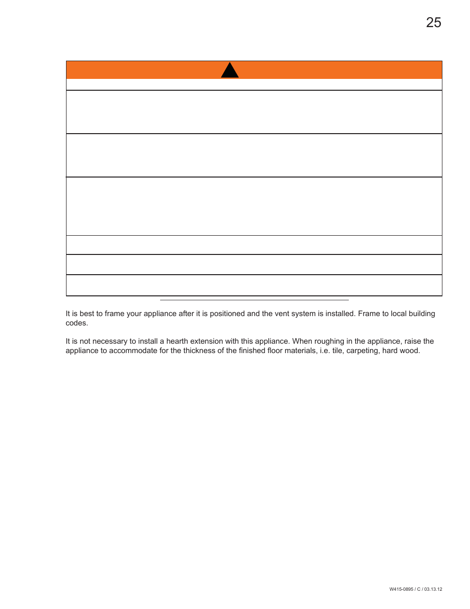 Warning, 0 framing | Continental Fireplaces CLHD45 User Manual | Page 25 / 56