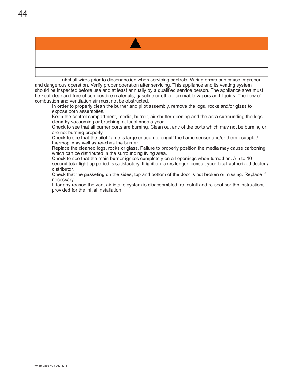 Warning, 0 maintenance, Maintenance | Continental Fireplaces CLHD45 User Manual | Page 44 / 56