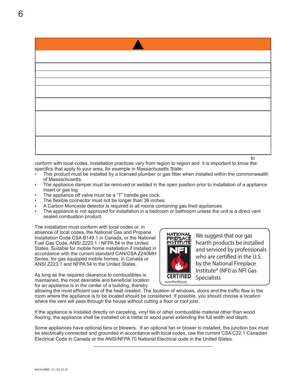 Warning | Continental Fireplaces CLHD45 User Manual | Page 6 / 56