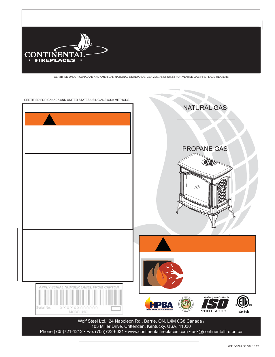 Continental Fireplaces CDVS600 User Manual | 56 pages