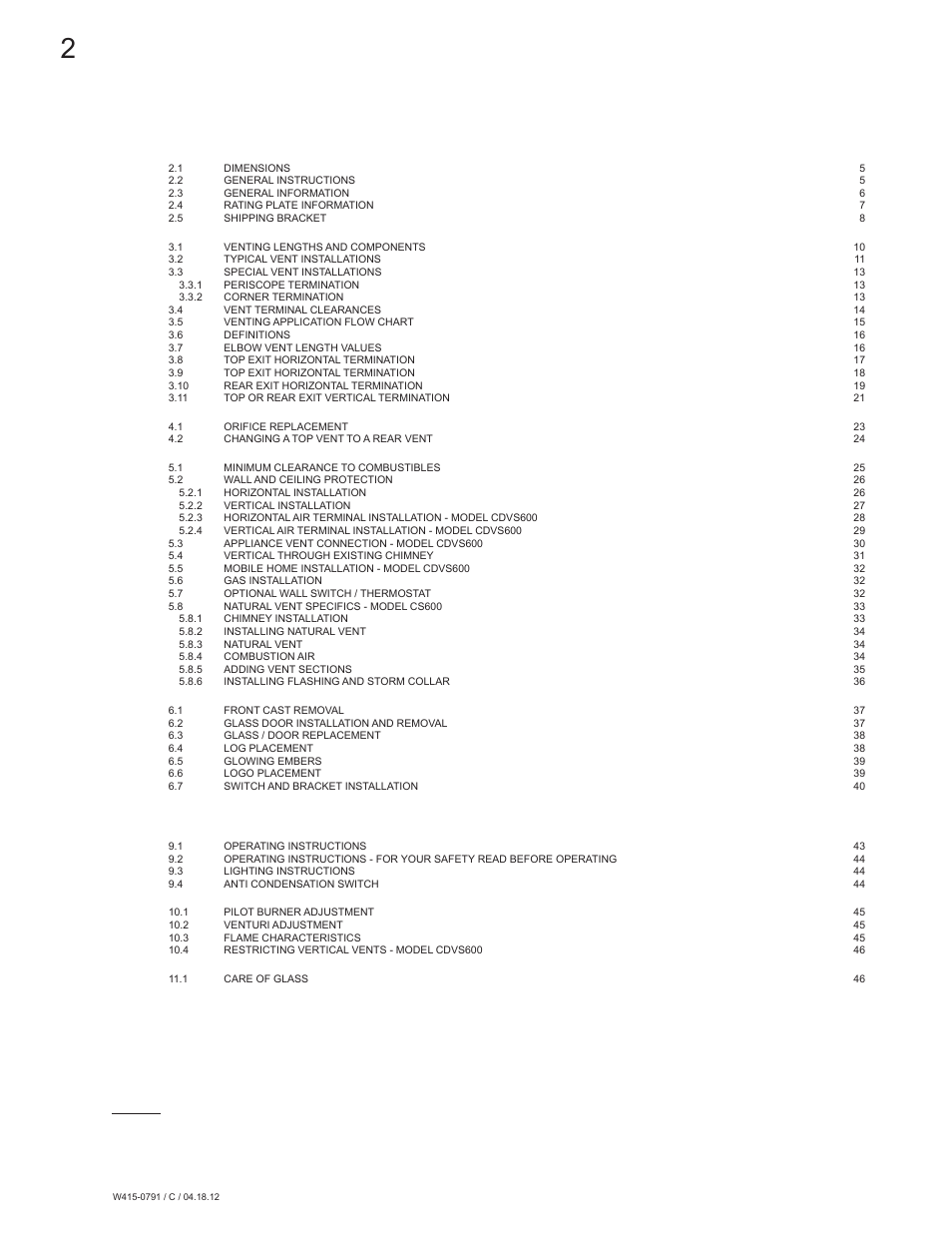 Continental Fireplaces CDVS600 User Manual | Page 2 / 56