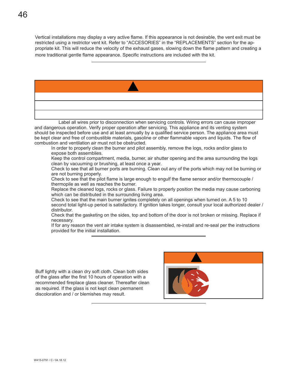 Warning, Maintenance, 0 maintenance | Continental Fireplaces CDVS600 User Manual | Page 46 / 56