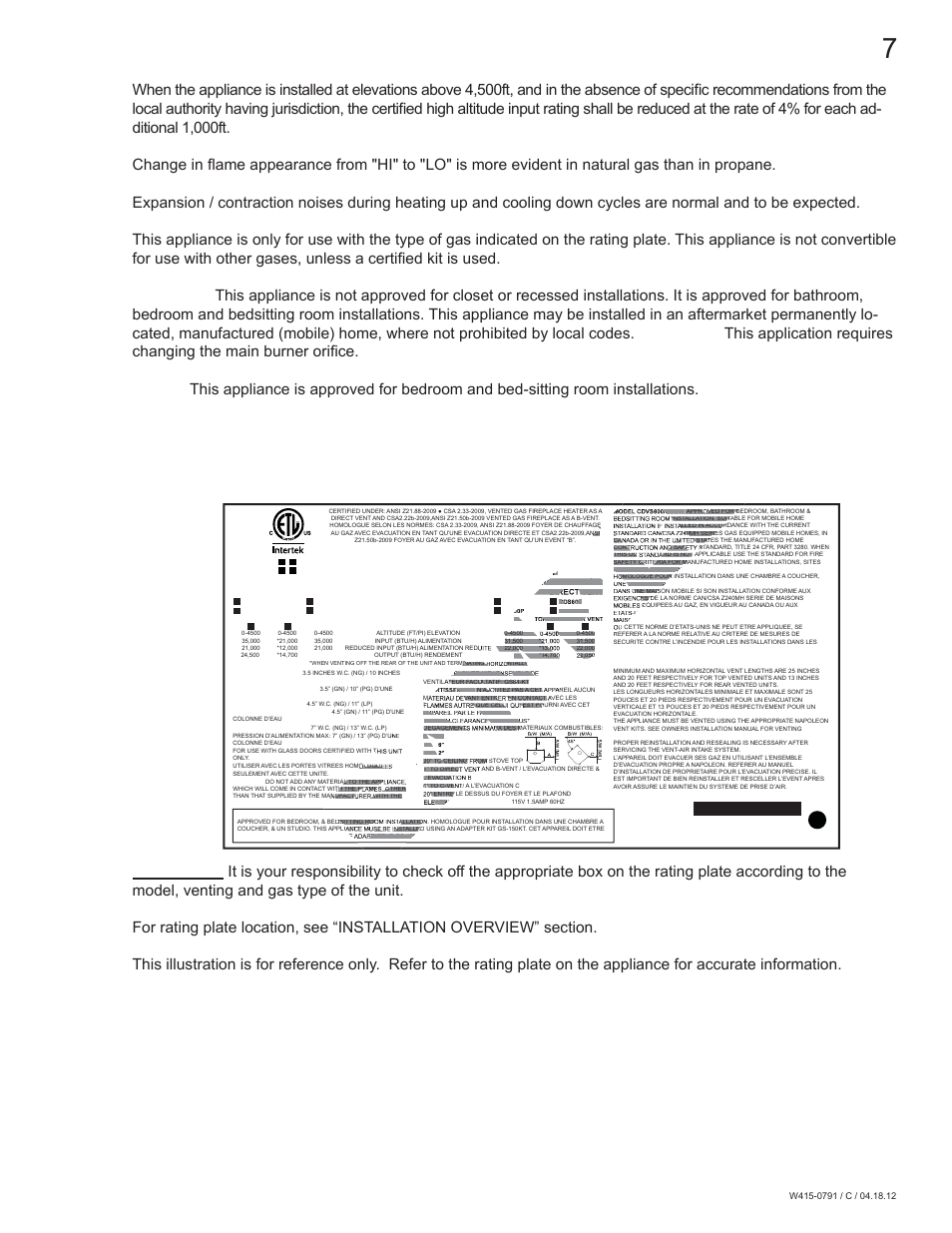 Sample, Sample sa, Pmp mpp | 4 rating plate information | Continental Fireplaces CDVS600 User Manual | Page 7 / 56