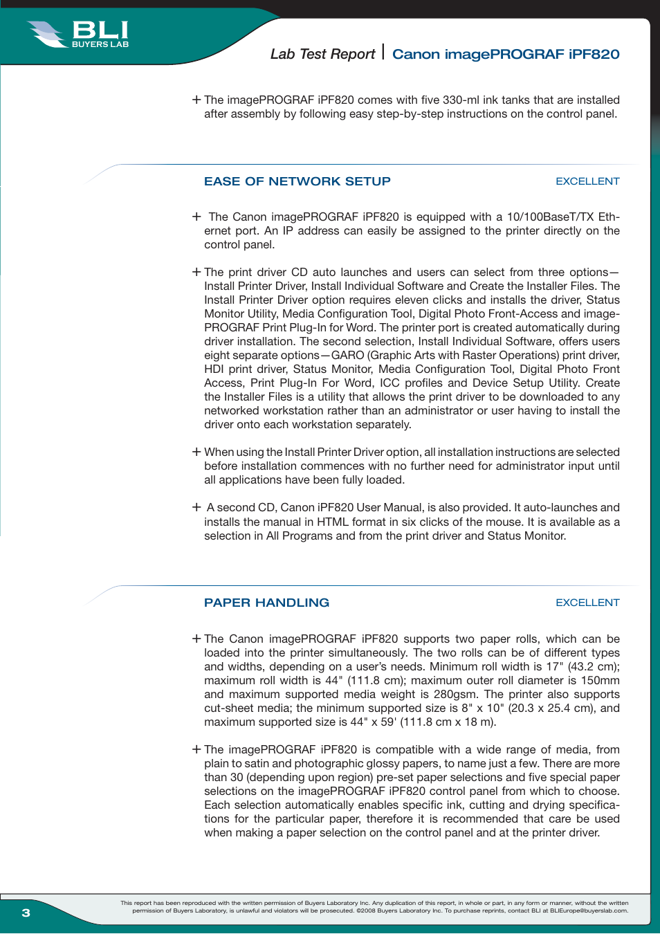 Lab test report | Canon Wide-Format Colour Inkjet Printer iPF820 User Manual | Page 3 / 18