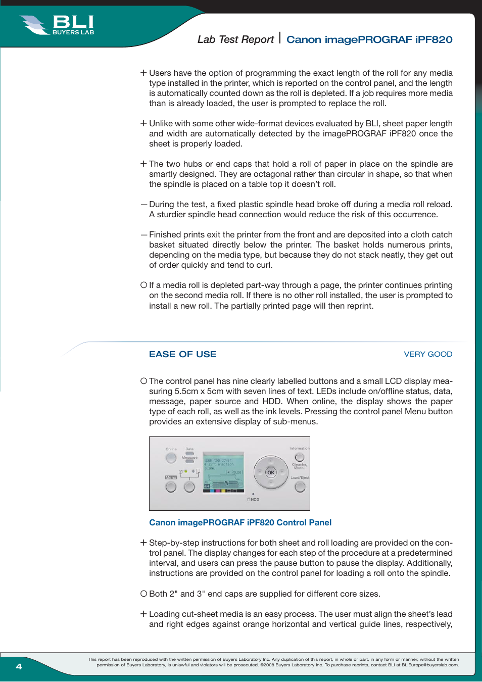 Lab test report | Canon Wide-Format Colour Inkjet Printer iPF820 User Manual | Page 4 / 18