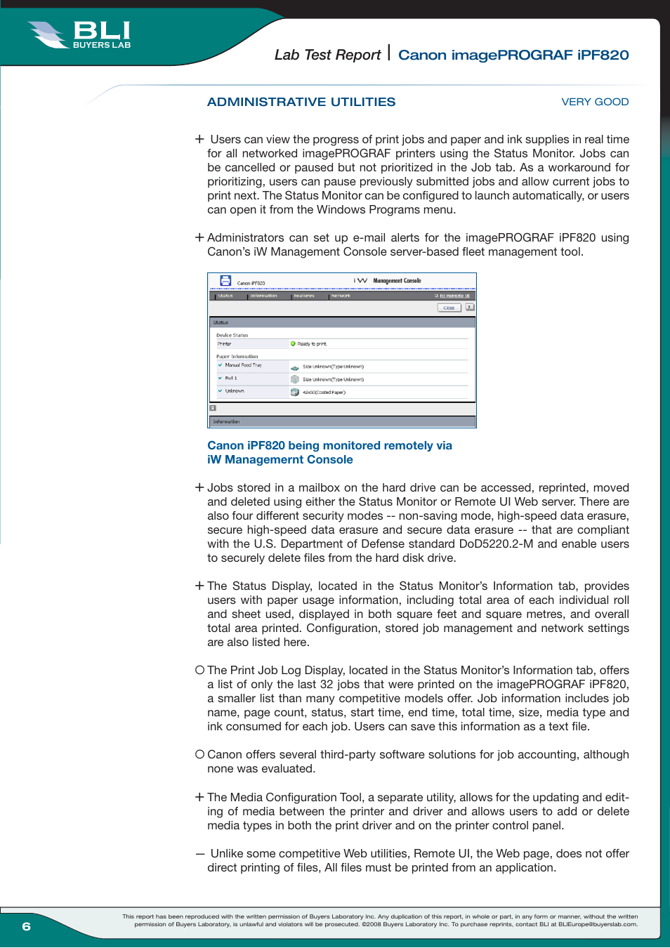 Lab test report | Canon Wide-Format Colour Inkjet Printer iPF820 User Manual | Page 6 / 18