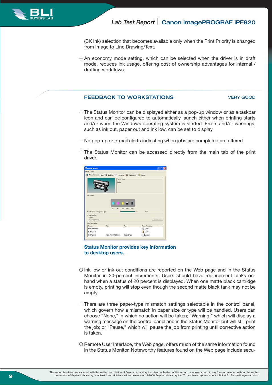 Lab test report | Canon Wide-Format Colour Inkjet Printer iPF820 User Manual | Page 9 / 18