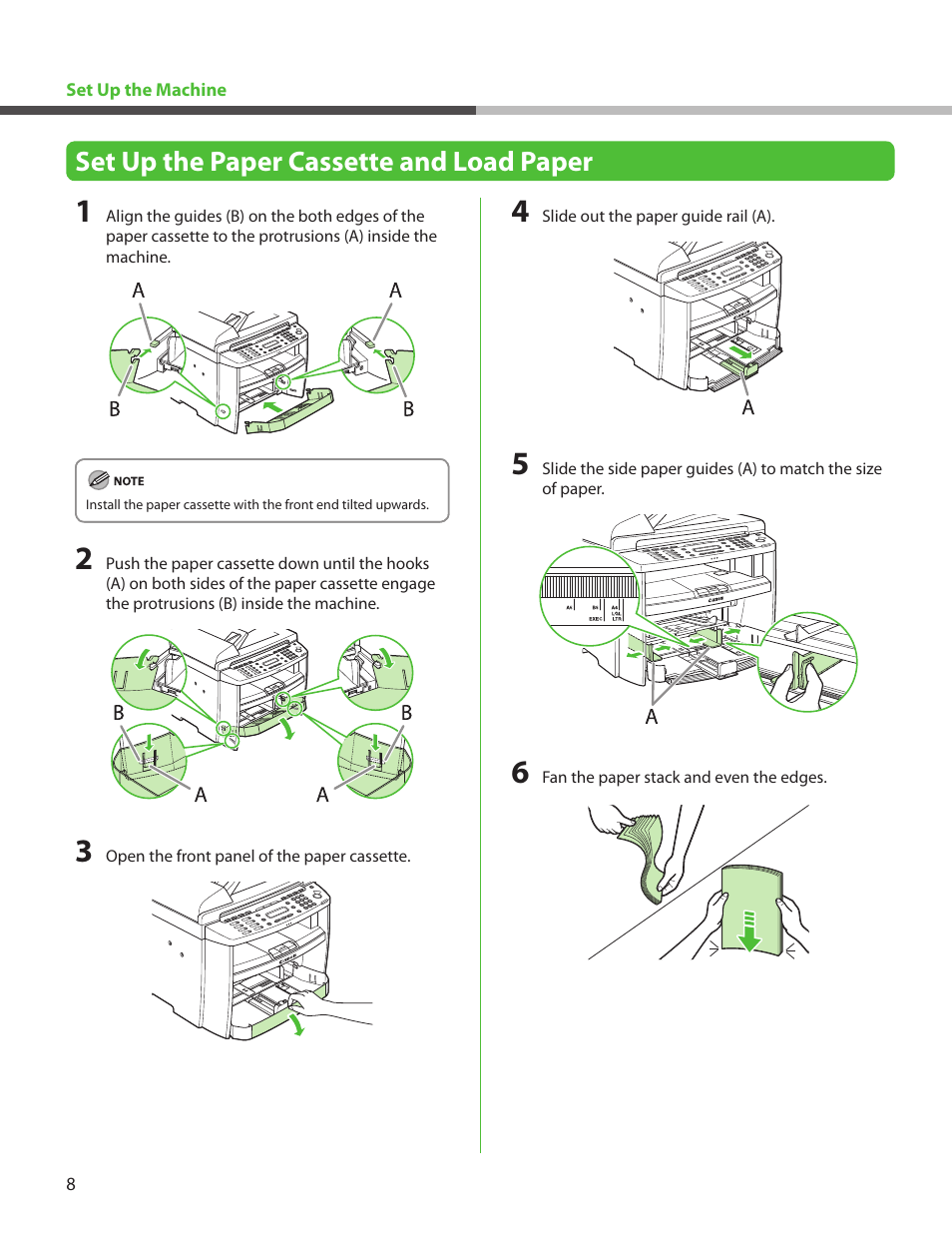 Set up the paper cassette and load paper | Canon ImageCLASS MF4270 User Manual | Page 10 / 36
