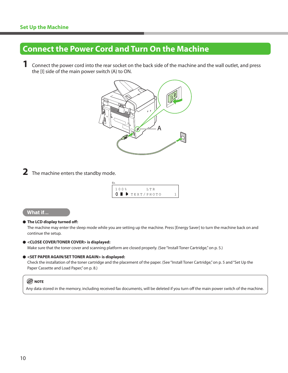 Connect the power cord and turn on the machine | Canon ImageCLASS MF4270 User Manual | Page 12 / 36