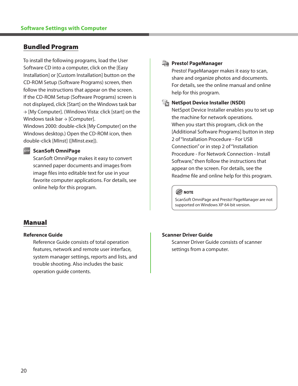 Bundled program, Manual | Canon ImageCLASS MF4270 User Manual | Page 22 / 36