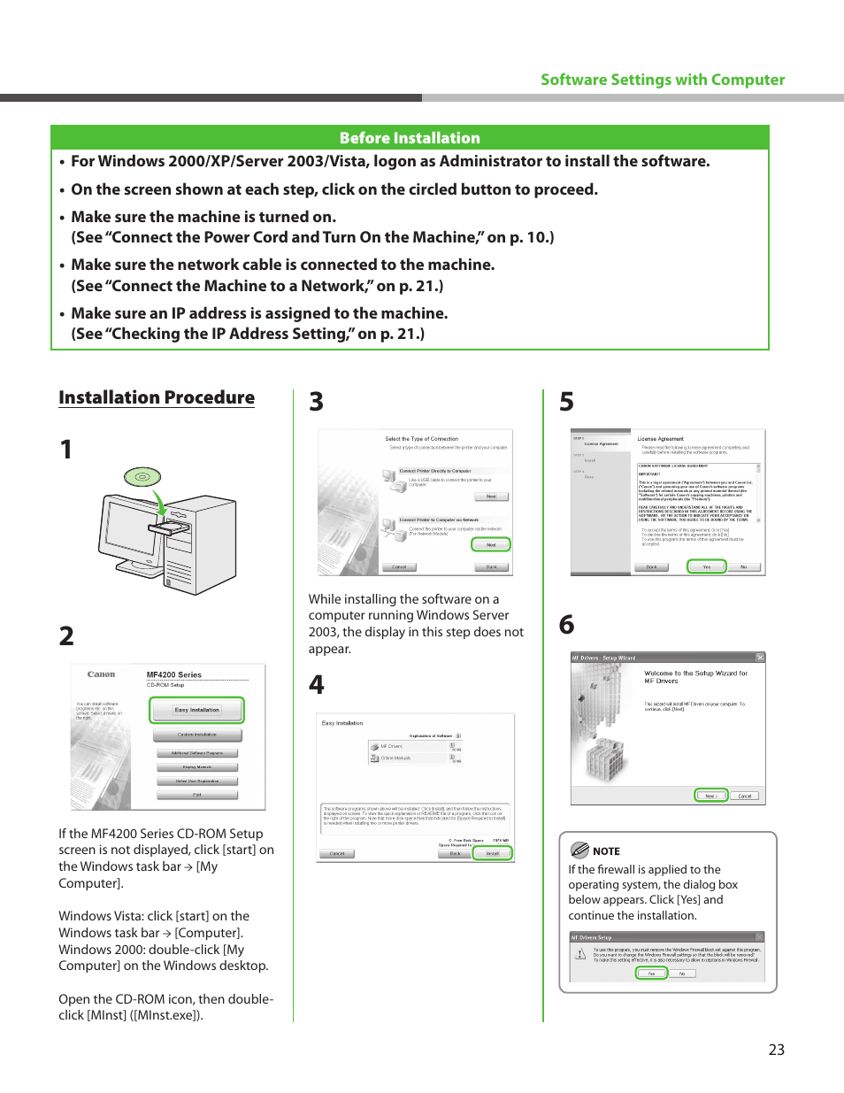 Installation procedure | Canon ImageCLASS MF4270 User Manual | Page 25 / 36