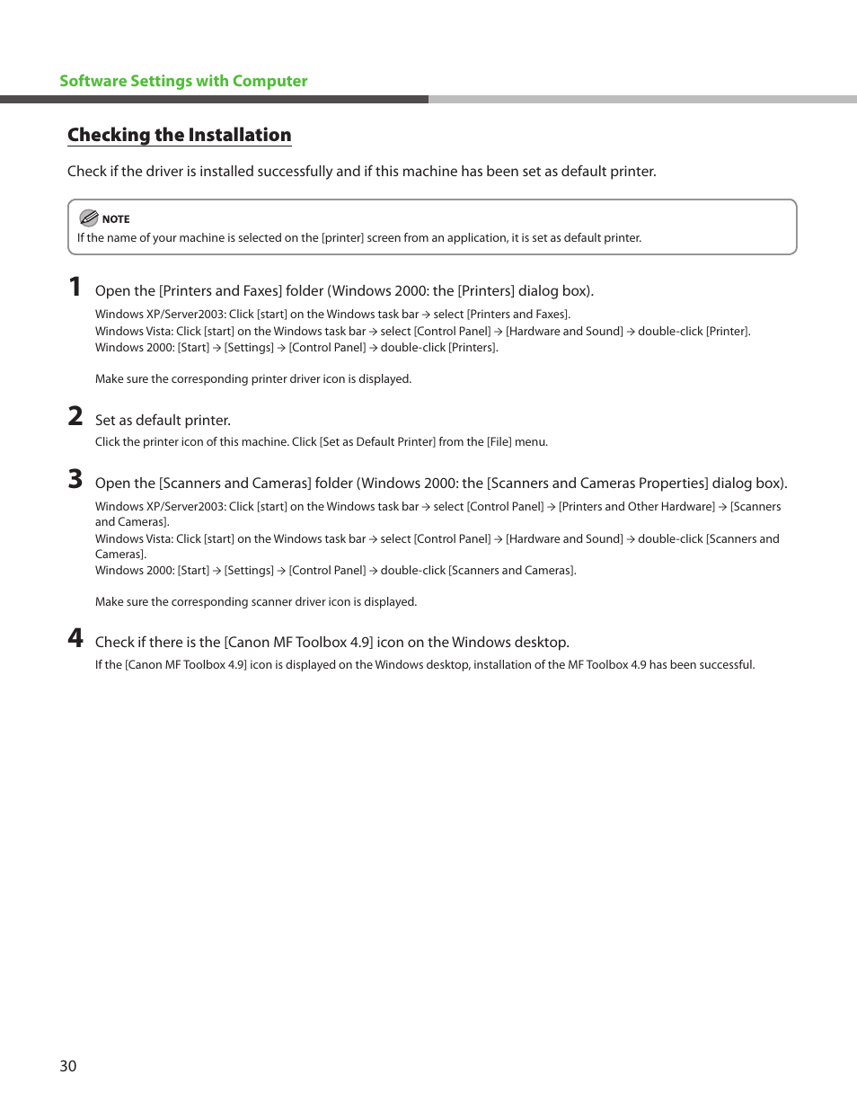 Checking the installation | Canon ImageCLASS MF4270 User Manual | Page 32 / 36