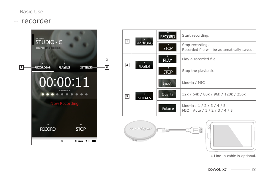 Recorder | COWON X7 User Manual | Page 22 / 44