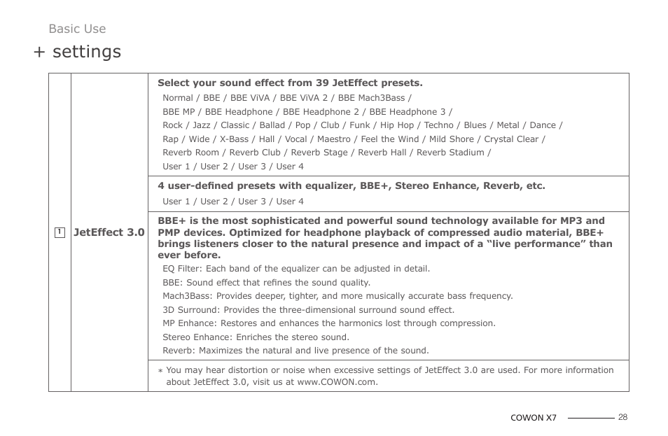 Settings | COWON X7 User Manual | Page 28 / 44