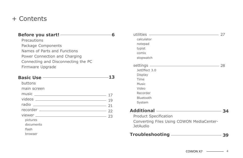 COWON X7 User Manual | Page 4 / 44