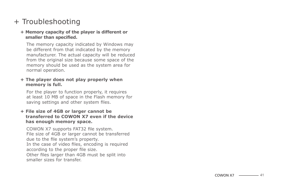 Troubleshooting | COWON X7 User Manual | Page 41 / 44