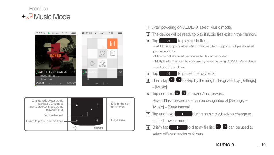 Music mode | COWON iAUDIO 9 User Manual | Page 19 / 49