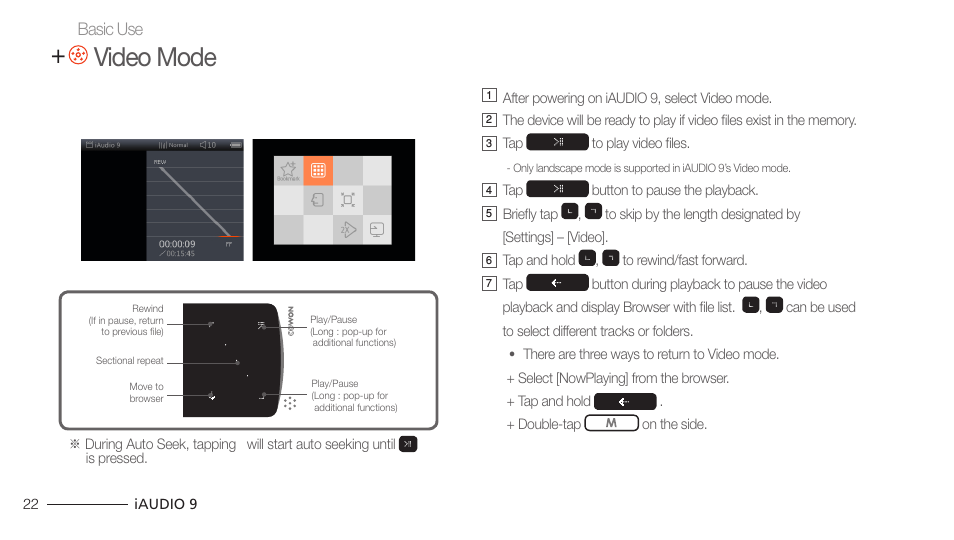 Video mode | COWON iAUDIO 9 User Manual | Page 22 / 49