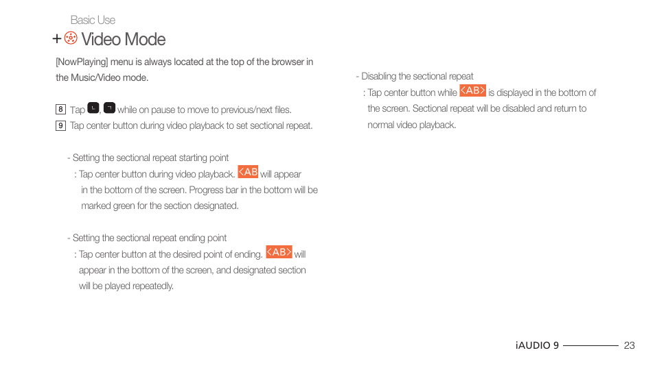 Video mode | COWON iAUDIO 9 User Manual | Page 23 / 49