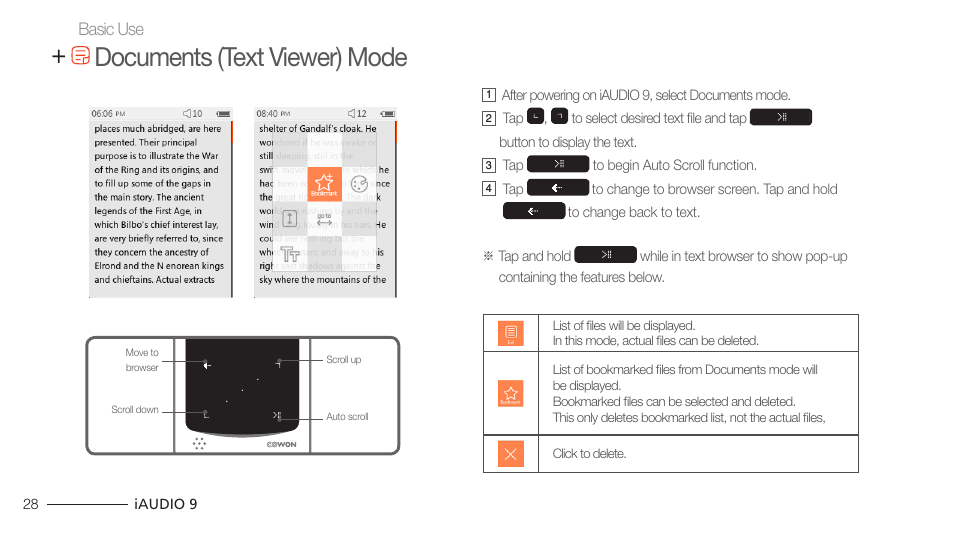 Documents (text viewer) mode | COWON iAUDIO 9 User Manual | Page 28 / 49