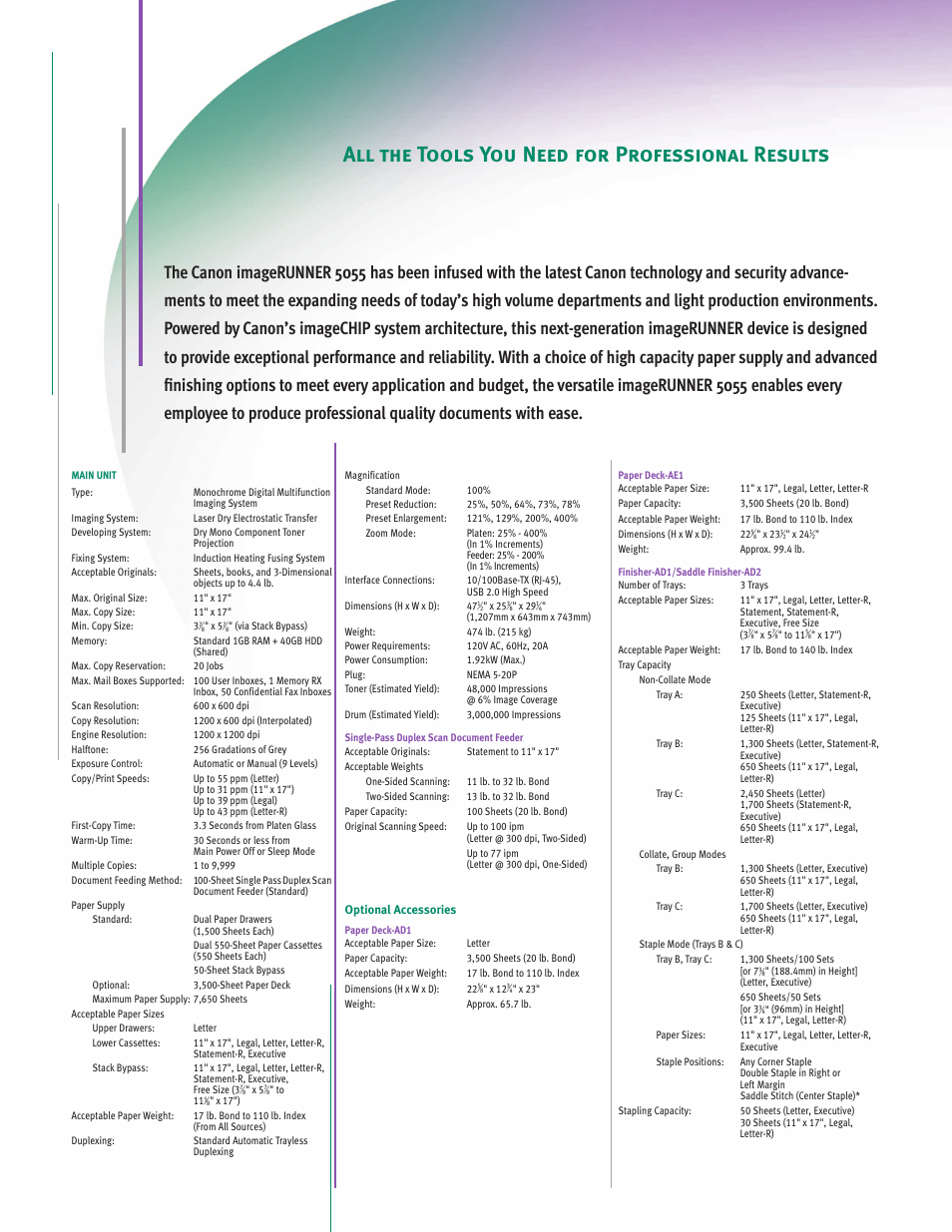 All the tools you need for professional results | Canon 5055 User Manual | Page 2 / 4