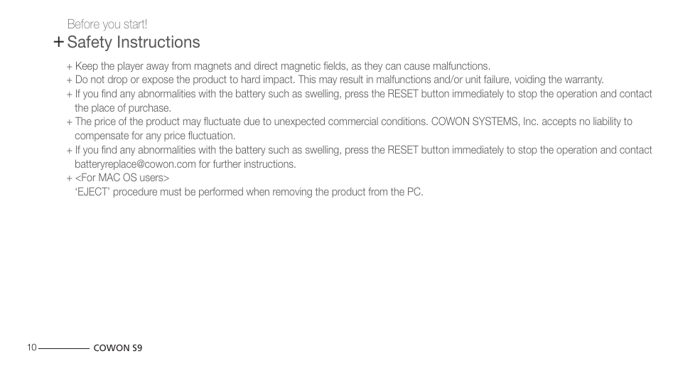 COWON S9 User Manual | Page 10 / 45