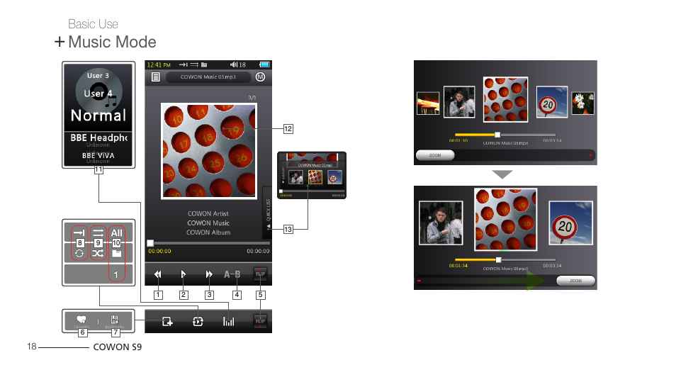 Music mode | COWON S9 User Manual | Page 18 / 45