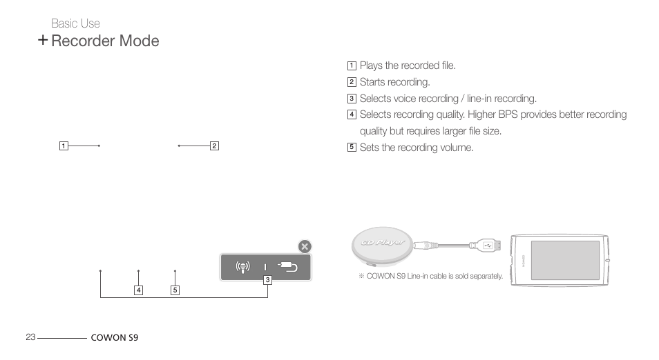 Recorder mode | COWON S9 User Manual | Page 23 / 45