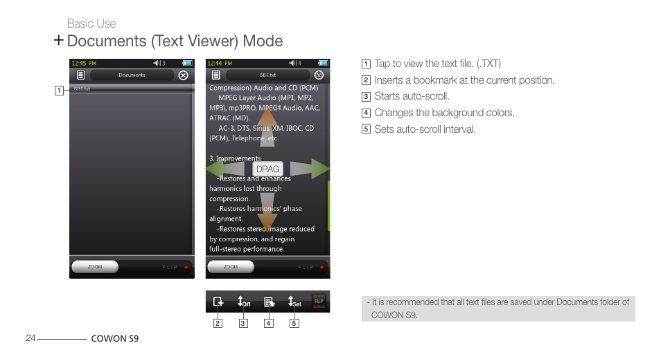 Documents (text viewer) mode | COWON S9 User Manual | Page 24 / 45
