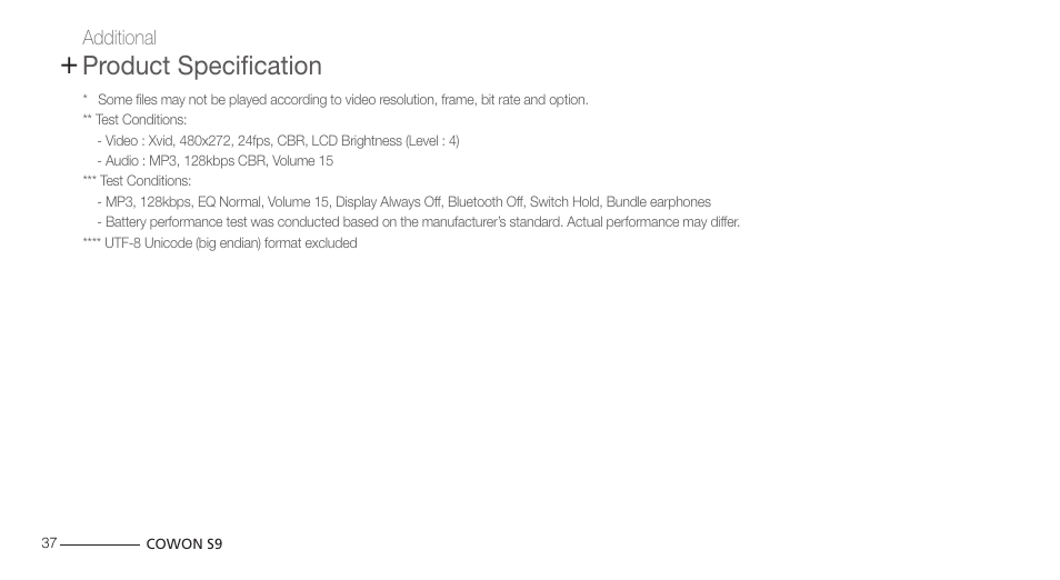 Product specification | COWON S9 User Manual | Page 37 / 45