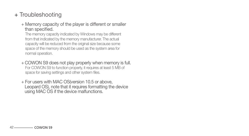 Troubleshooting | COWON S9 User Manual | Page 42 / 45