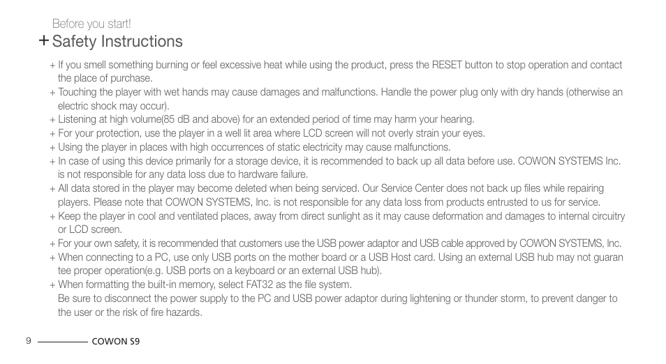 COWON S9 User Manual | Page 9 / 45