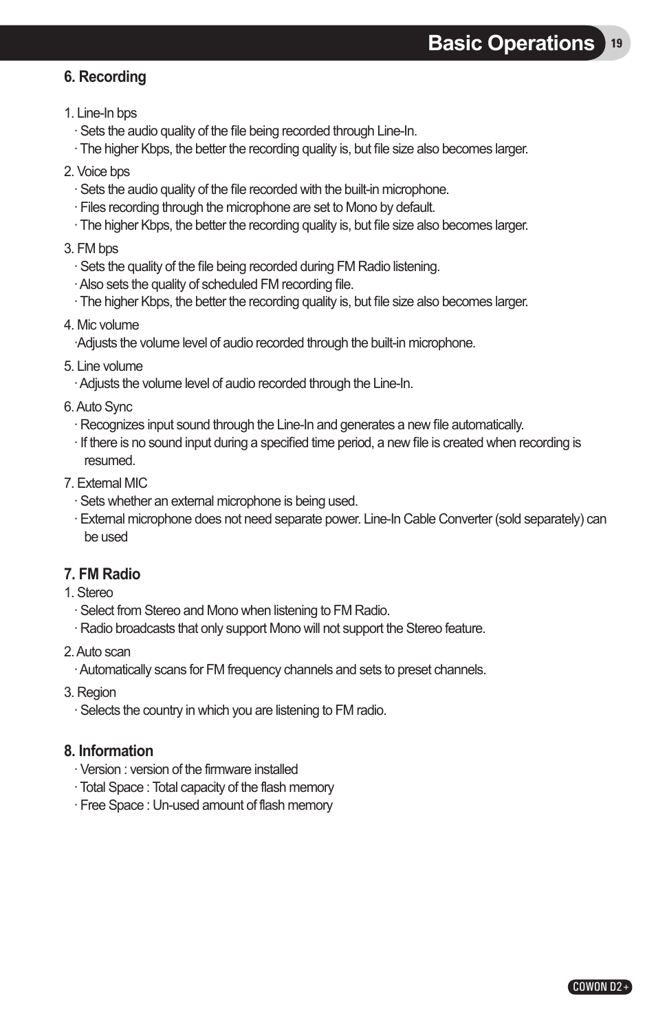 Basic operations | COWON D2 User Manual | Page 19 / 26