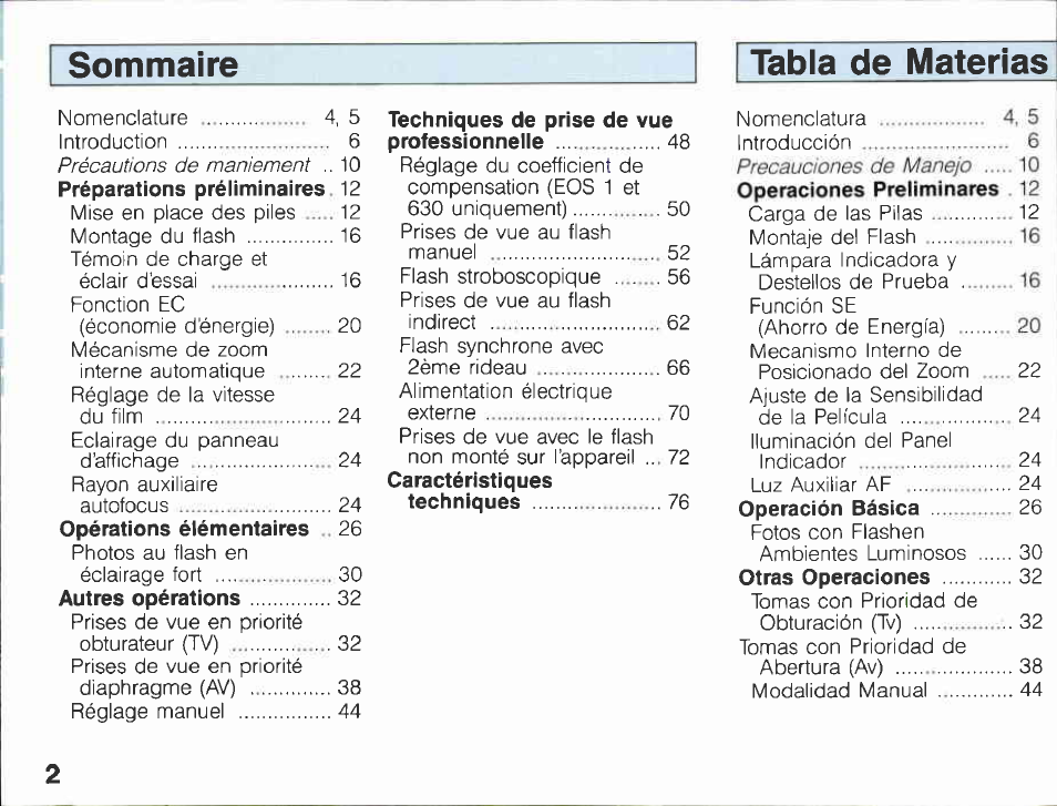 Tabla de materias, Sommaire tabla de materias | Canon 430 EZ User Manual | Page 2 / 153
