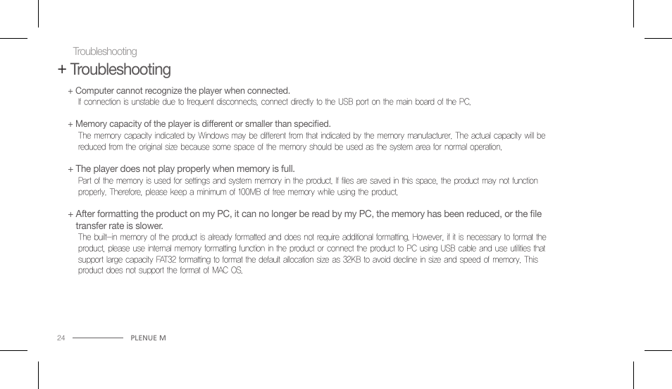 Troubleshooting | COWON PLENUE M User Manual | Page 24 / 25