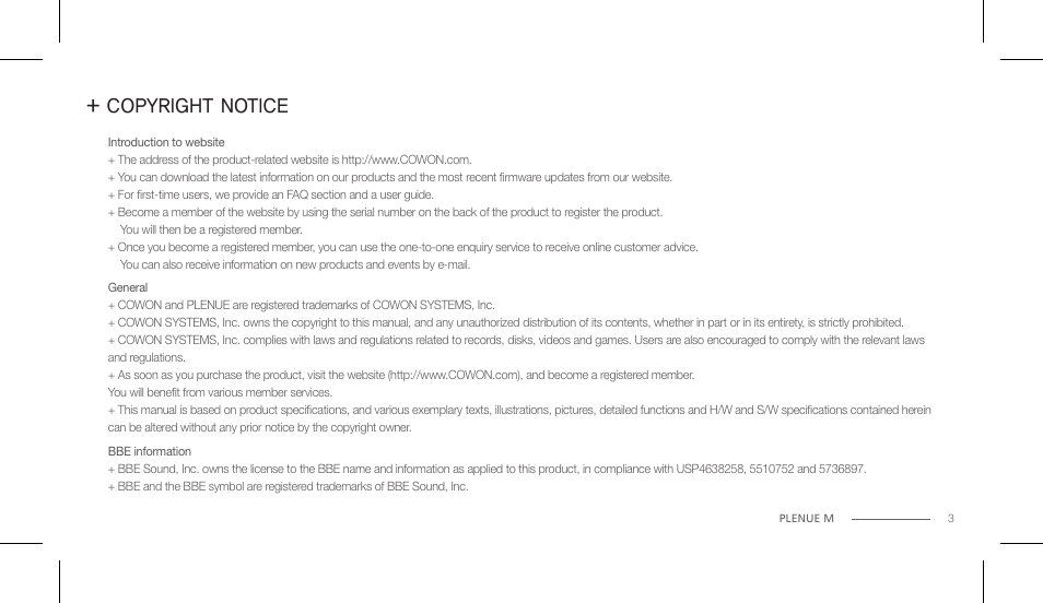 Copyright notice | COWON PLENUE M User Manual | Page 3 / 25