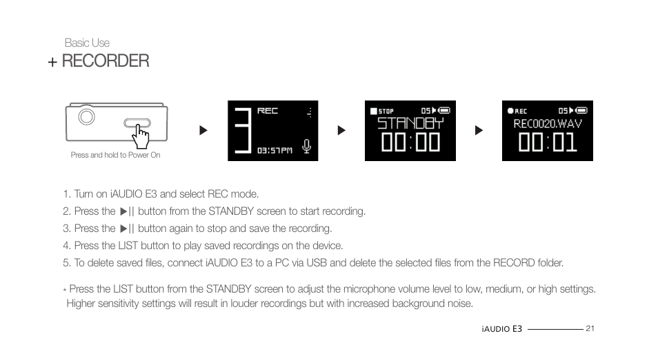 Recorder | COWON iAUDIO E3 User Manual | Page 21 / 28