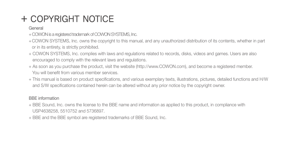 Copyright notice | COWON iAUDIO E3 User Manual | Page 4 / 28