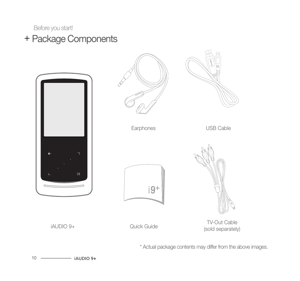 Package components | COWON iAUDIO9+ User Manual | Page 10 / 44