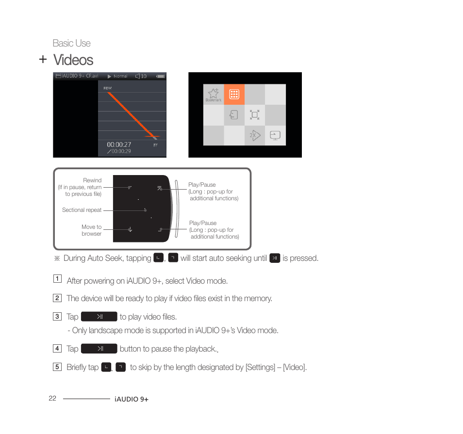 Videos, Basic use | COWON iAUDIO9+ User Manual | Page 22 / 44