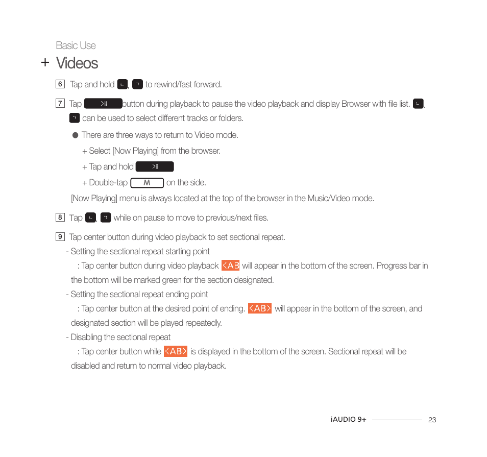 Videos | COWON iAUDIO9+ User Manual | Page 23 / 44