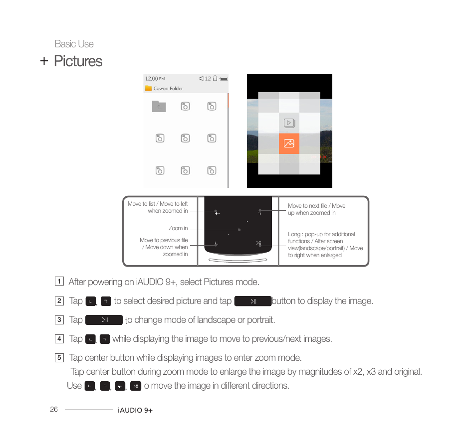 Pictures, Basic use | COWON iAUDIO9+ User Manual | Page 26 / 44
