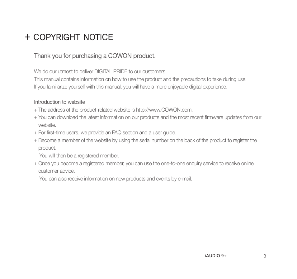 Copyright notice | COWON iAUDIO9+ User Manual | Page 3 / 44