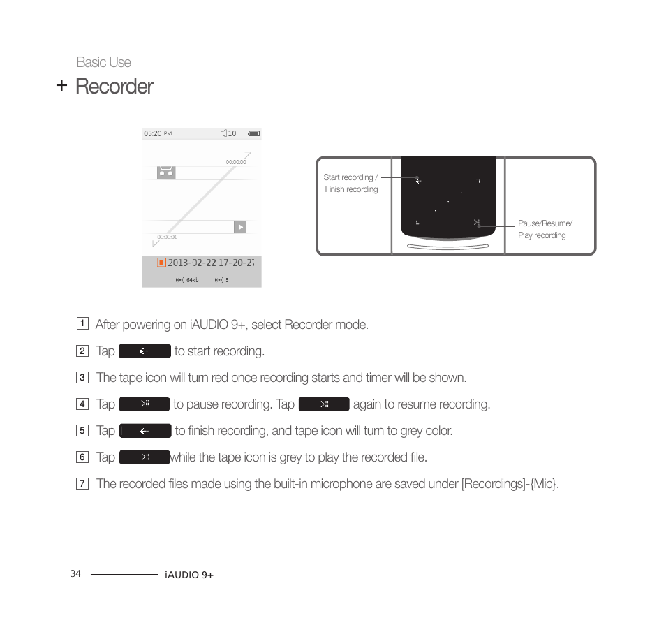 Recorder | COWON iAUDIO9+ User Manual | Page 34 / 44