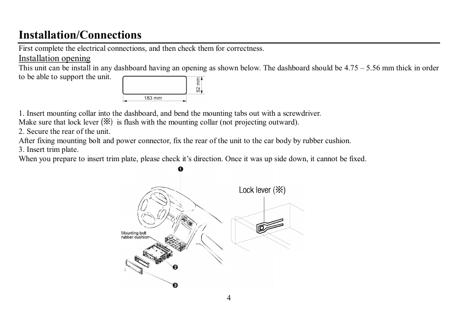 Installation/connections | Hyundai H-CDM8063 User Manual | Page 4 / 54