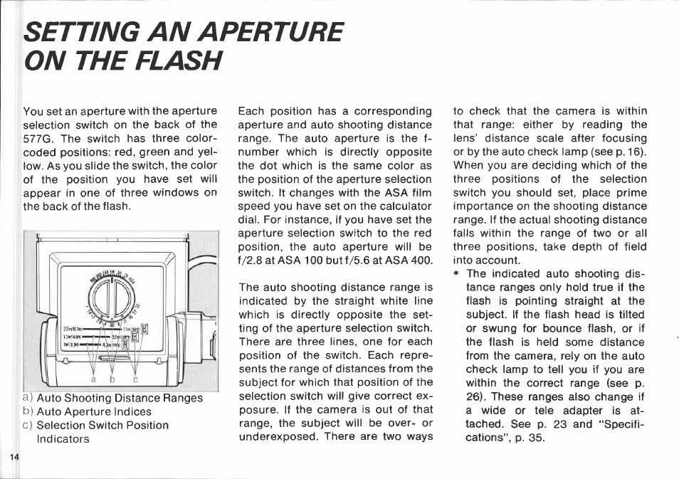 Setting the shutter speed, Canon a-1 camera, Auto prohirn manu. 1/60-30s | Setting the asa film | Canon 577 G User Manual | Page 14 / 49