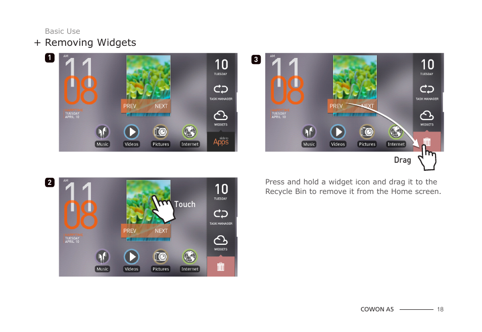 Removing widgets | COWON A5 User Manual | Page 18 / 28